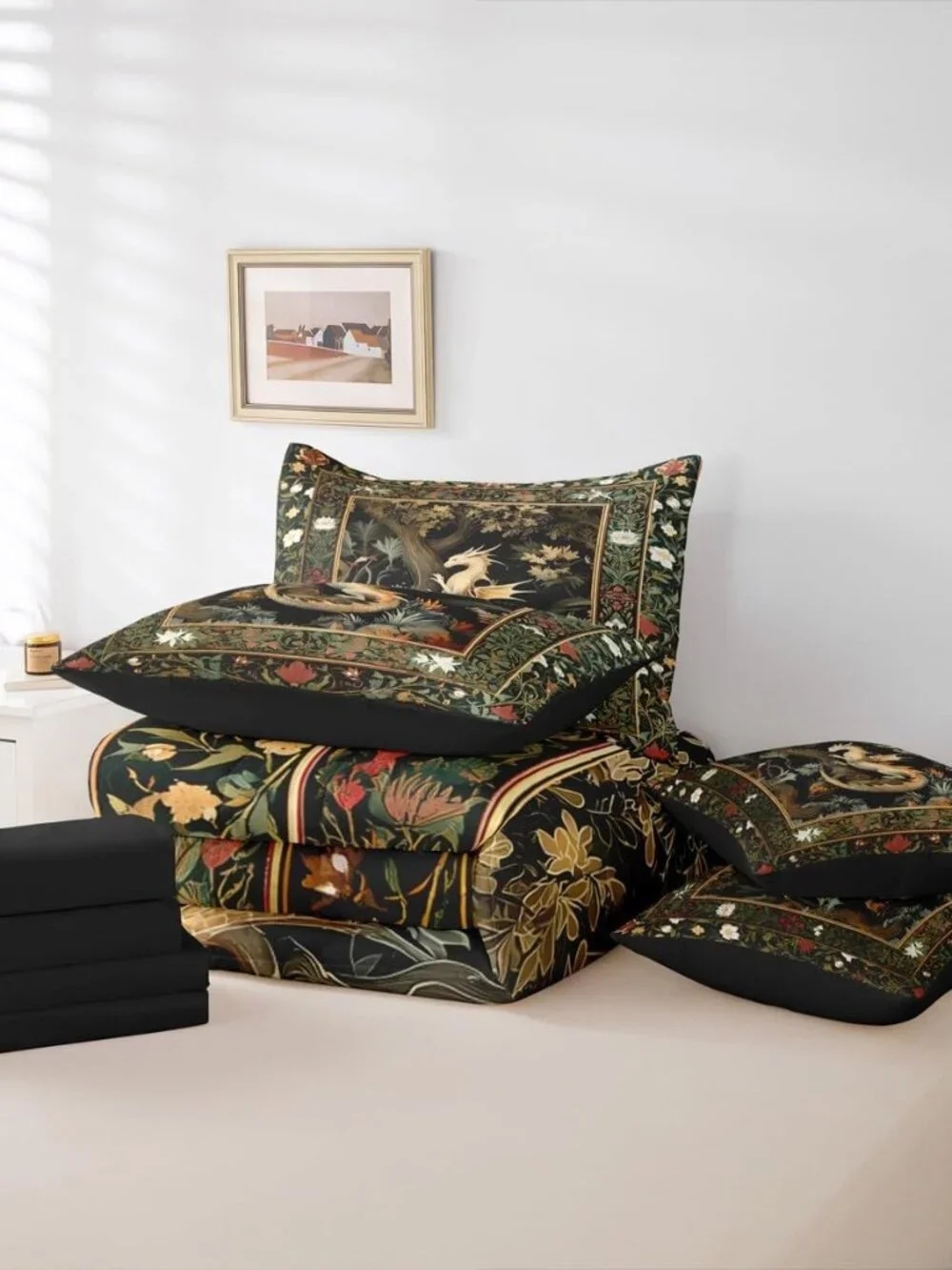 Western Dragon Comforter Country Style Flowers Leaves Bedding Set Twin Size 7 Pc